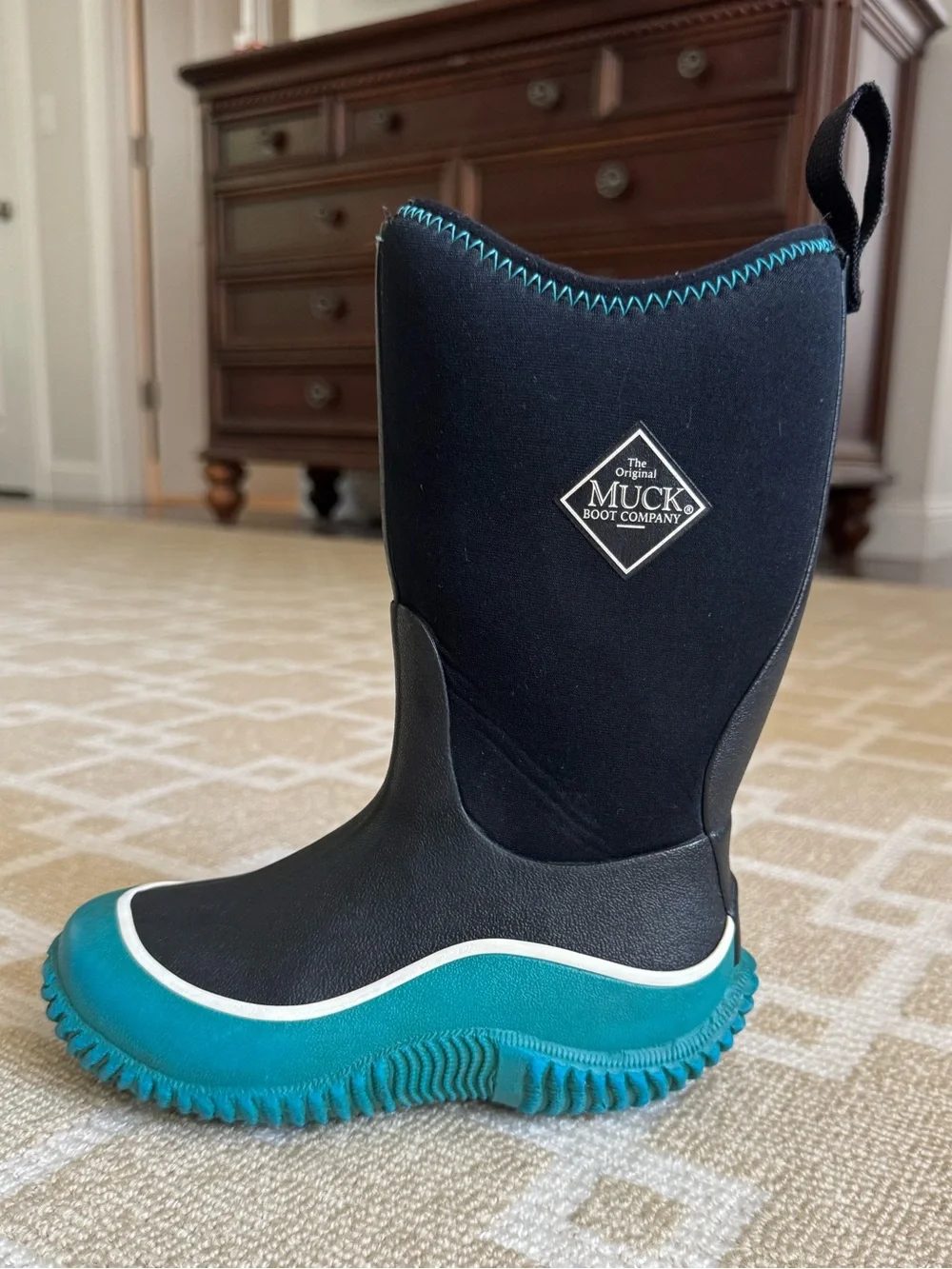 Muck Boot Company Kids Hale Rubber Rain Boots Waterproof Black Teal US 12